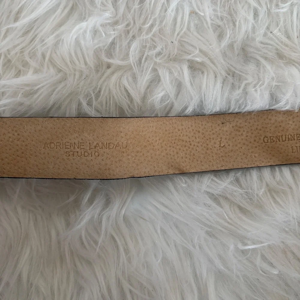 Adrienne Landau Studio Black Croc Embossed Leather Belt Bronze Buckle Size L